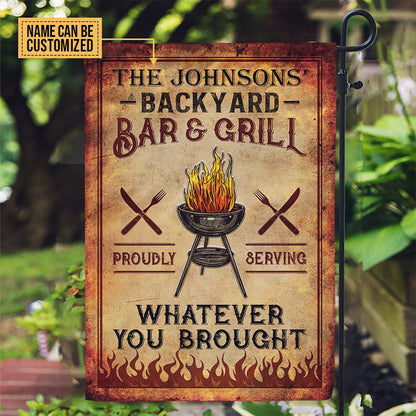 Personalized BBQ Bar & Grill Vintage Vertical Customized Flag