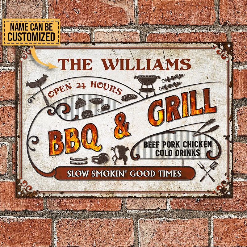 Personalized BBQ Grilling Slow Smokin Customized Classic Metal Signs