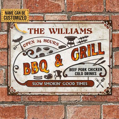 Personalized BBQ Grilling Slow Smokin Customized Classic Metal Signs