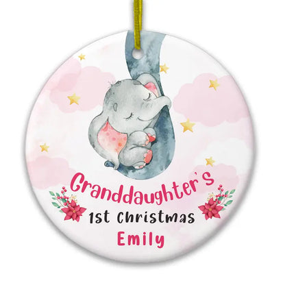 Personalized Baby First Christmas Elephant Circle Ornament ornament The Next Custom Gift