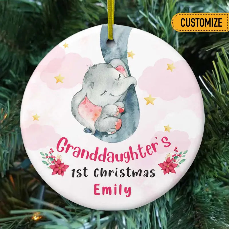 Personalized Baby First Christmas Elephant Circle Ornament ornament The Next Custom Gift