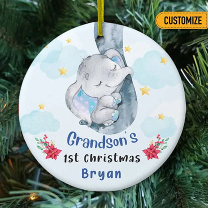 Personalized Baby First Christmas Elephant Circle Ornament ornament The Next Custom Gift