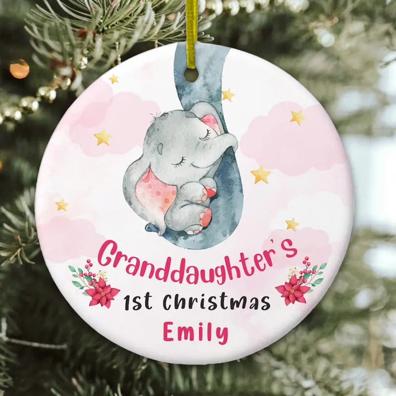 Personalized Baby First Christmas Elephant Circle Ornament ornament The Next Custom Gift