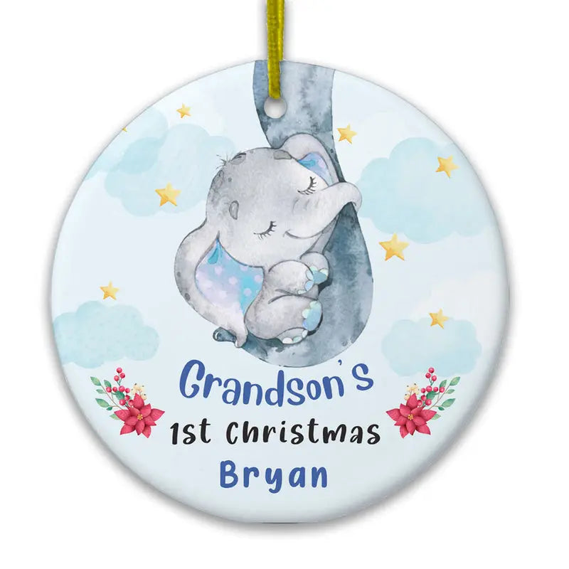 Personalized Baby First Christmas Elephant Circle Ornament ornament The Next Custom Gift