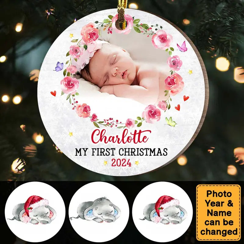 Personalized Baby's First Christmas Elephant Circle Ornament ornament The Next Custom Gift