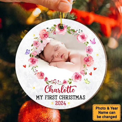 Personalized Baby's First Christmas Elephant Circle Ornament ornament The Next Custom Gift