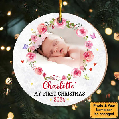 Personalized Baby's First Christmas Elephant Circle Ornament ornament The Next Custom Gift