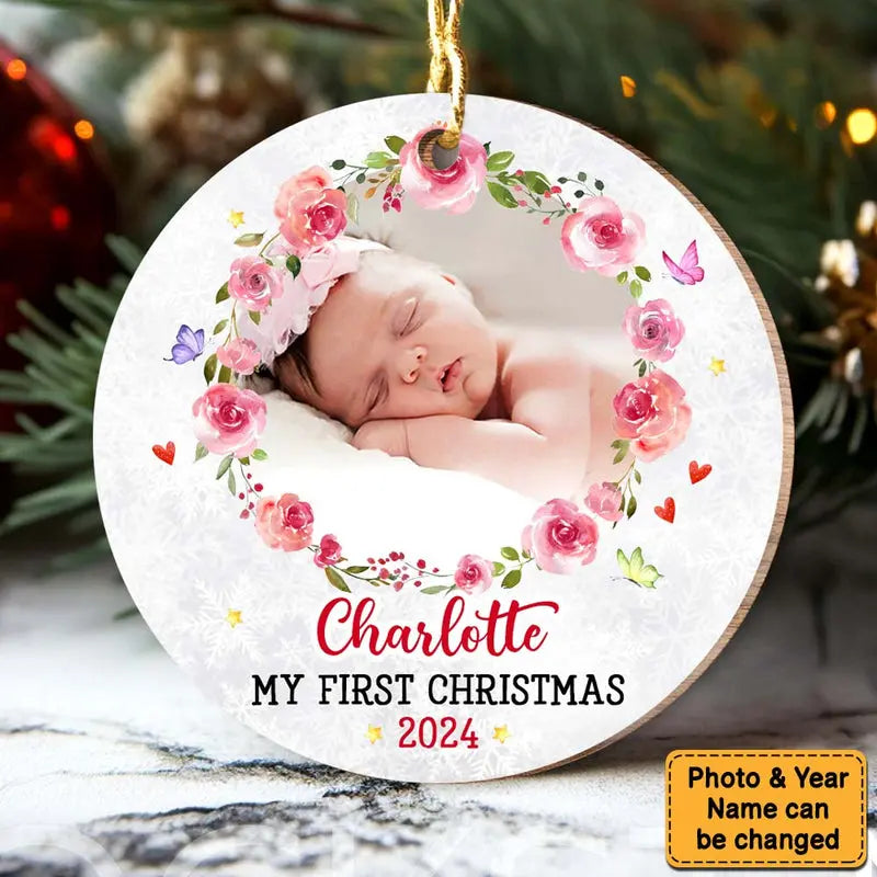 Personalized Baby's First Christmas Elephant Circle Ornament ornament The Next Custom Gift