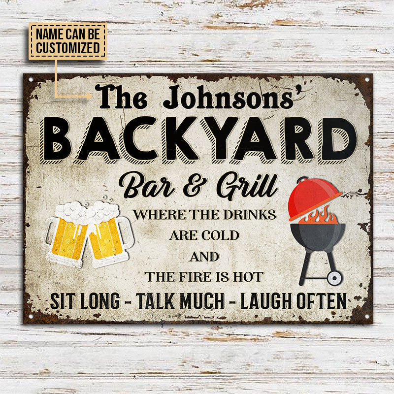Personalized Backyard Grilling Cold Drinks Hot Fire Customized Classic Metal Signs