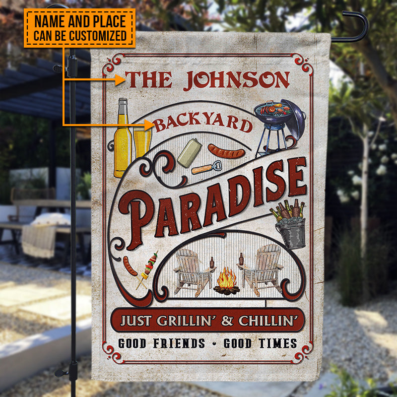Personalized Backyard Paradise Just Grilling Custom Flag