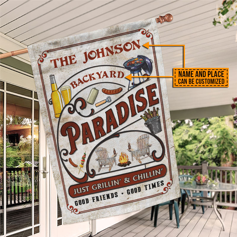 Personalized Backyard Paradise Just Grilling Custom Flag