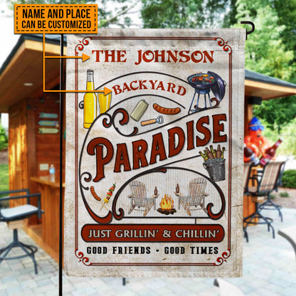 Personalized Backyard Paradise Just Grilling Custom Flag