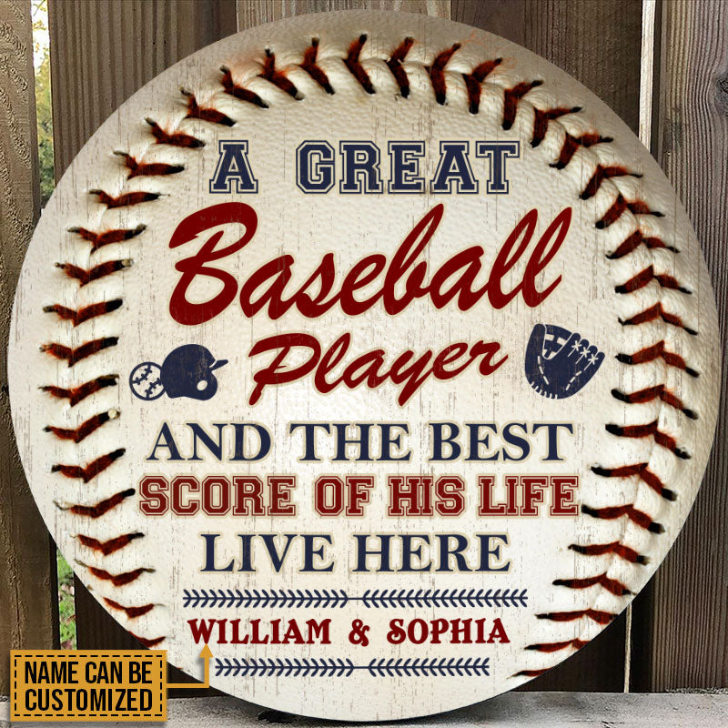 Personalized Baseball Couple Live Here Customized Wood Circle Sign