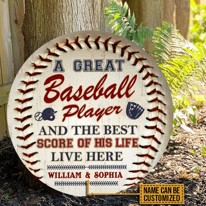 Personalized Baseball Couple Live Here Customized Wood Circle Sign