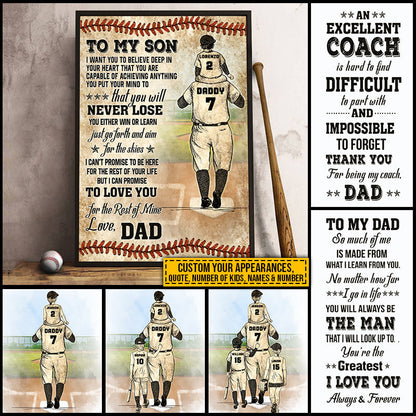 Personalized Baseball Dad And Child Thank You Dad Custom Quotes Custom Poster