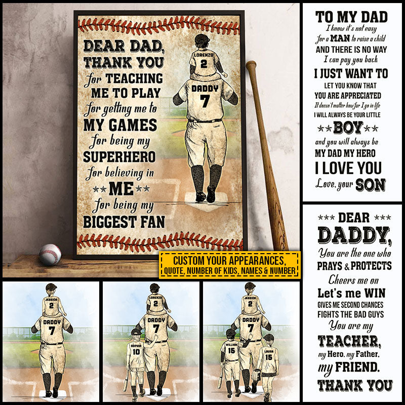 Personalized Baseball Dad And Child Thank You Dad Custom Quotes Custom Poster