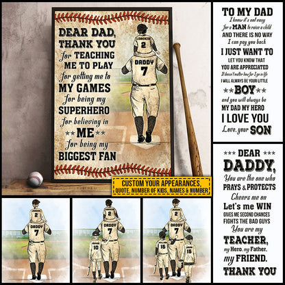 Personalized Baseball Dad And Child Thank You Dad Custom Quotes Custom Poster