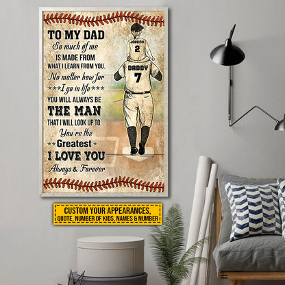 Personalized Baseball Dad And Child Thank You Dad Custom Quotes Custom Poster