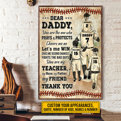 Personalized Baseball Dad And Child Thank You Dad Custom Quotes Custom Poster