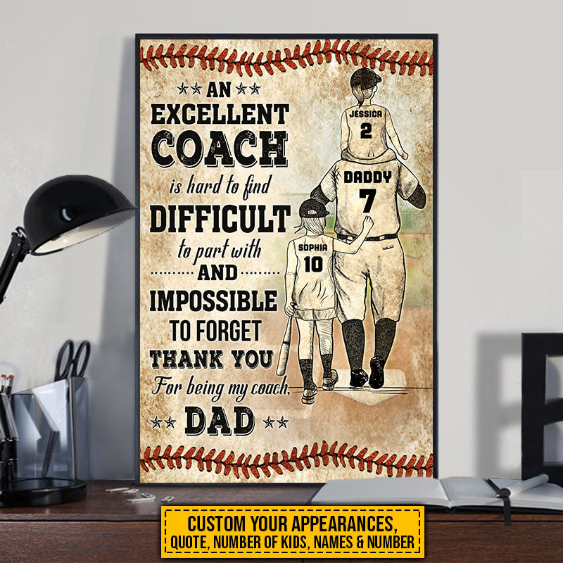 Personalized Baseball Dad And Child Thank You Dad Custom Quotes Custom Poster