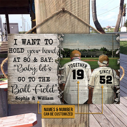 Personalized Baseball Hold Your Hand Customized Wood Rectangle Sign