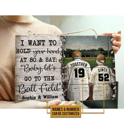 Personalized Baseball Hold Your Hand Customized Wood Rectangle Sign