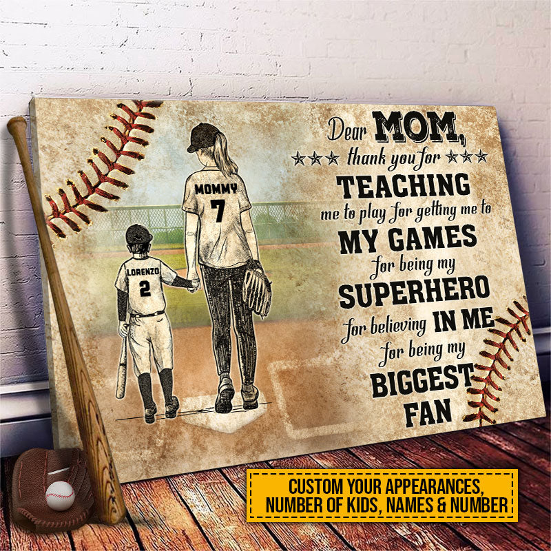 Personalized Baseball Mom And Child Thank You Custom Canvas