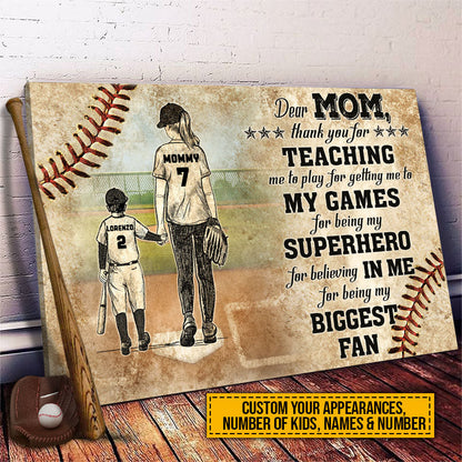 Personalized Baseball Mom And Child Thank You Custom Canvas