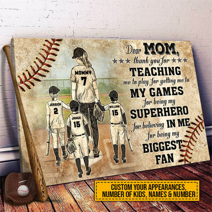 Personalized Baseball Mom And Child Thank You Custom Canvas