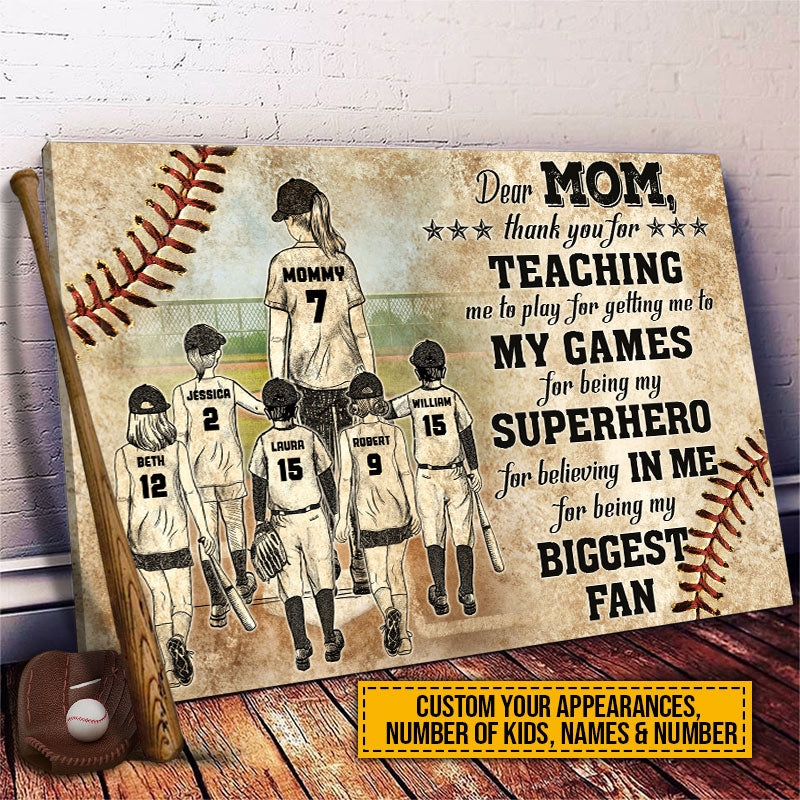Personalized Baseball Mom And Child Thank You Custom Canvas