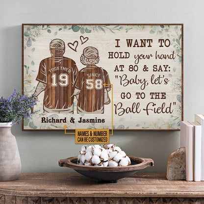 Personalized Baseball Old Couple Floral Hold Your Hand Custom Poster