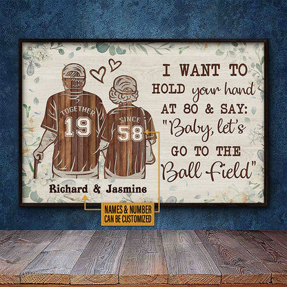 Personalized Baseball Old Couple Floral Hold Your Hand Custom Poster