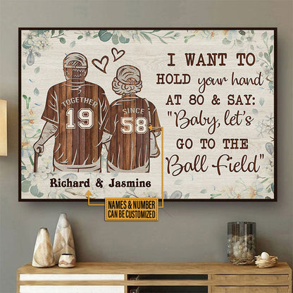 Personalized Baseball Old Couple Floral Hold Your Hand Custom Poster