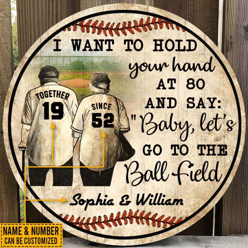 Personalized Baseball Old Couple Together Since Custom Wood Circle Sign