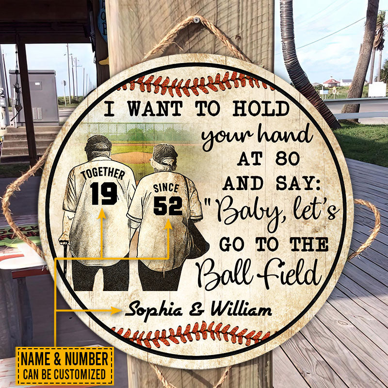 Personalized Baseball Old Couple Together Since Custom Wood Circle Sign