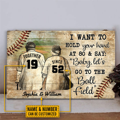 Personalized Baseball Old Couple Together Since Custom Wood Rectangle Sign