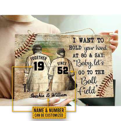 Personalized Baseball Old Couple Together Since Custom Wood Rectangle Sign