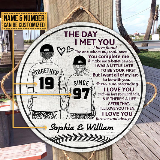 Personalized Baseball Together Since Young Customized Wood Circle Sign