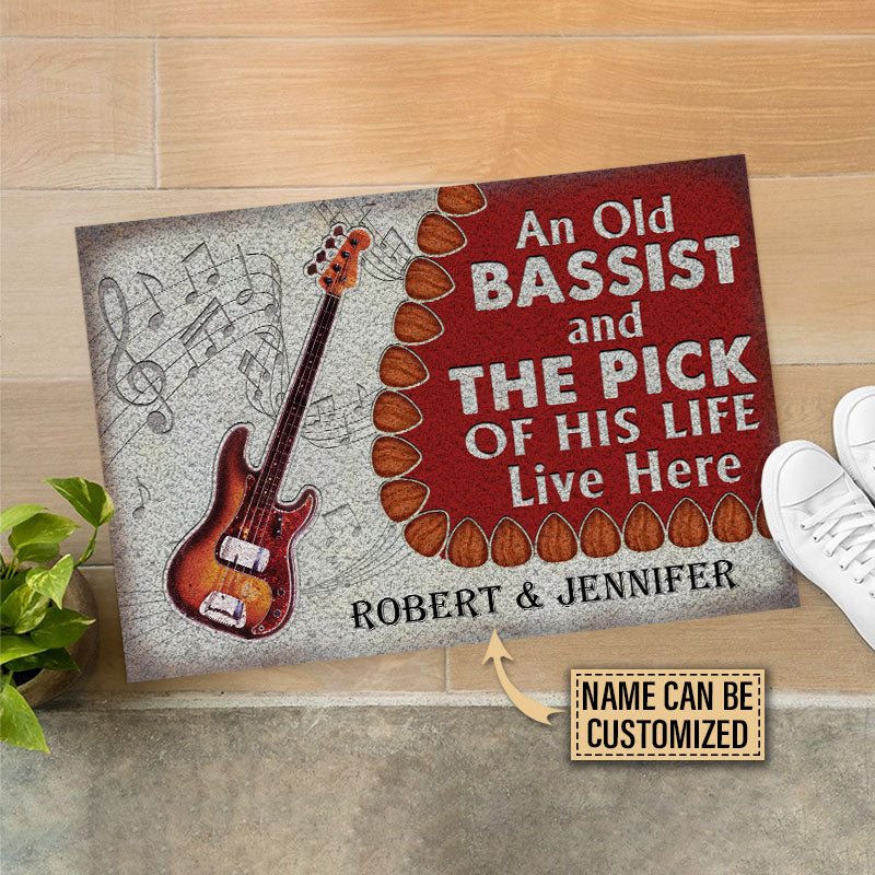 Personalized Bass Guitar Bassist Couple Live Here Customized Doormat