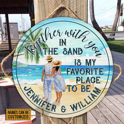 Personalized Beach Together With You Custom Wood Circle Sign