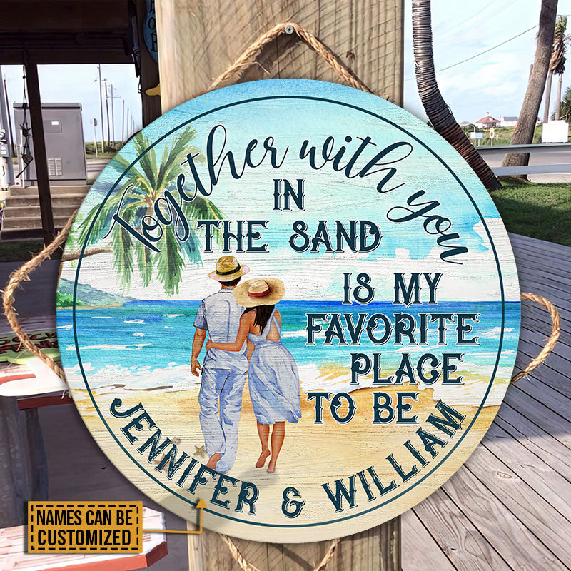 Personalized Beach Together With You Custom Wood Circle Sign