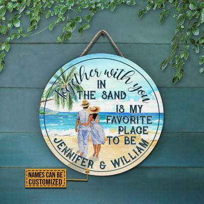 Personalized Beach Together With You Custom Wood Circle Sign