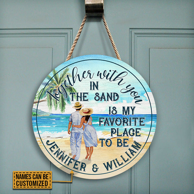 Personalized Beach Together With You Custom Wood Circle Sign