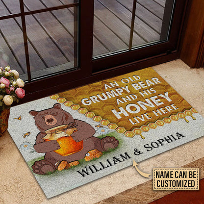 Personalized Bear And His Honey Bee Live Here Customized Doormat