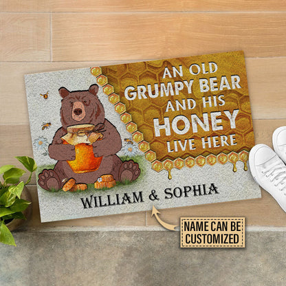 Personalized Bear And His Honey Bee Live Here Customized Doormat