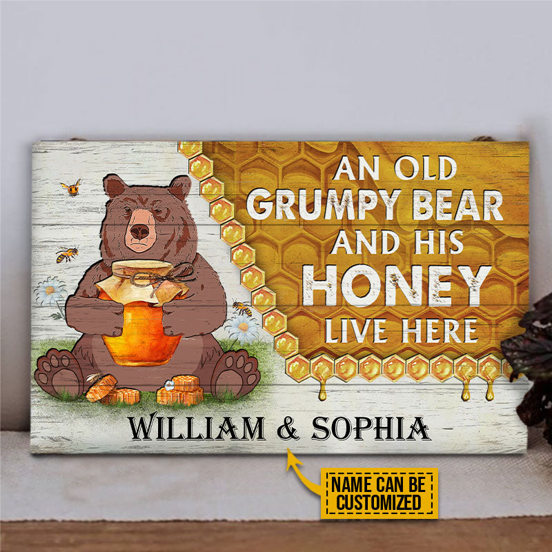 Personalized Bear And His Honey Bee Live Here Customized Wood Rectangle Sign