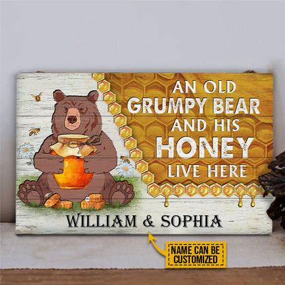 Personalized Bear And His Honey Bee Live Here Customized Wood Rectangle Sign