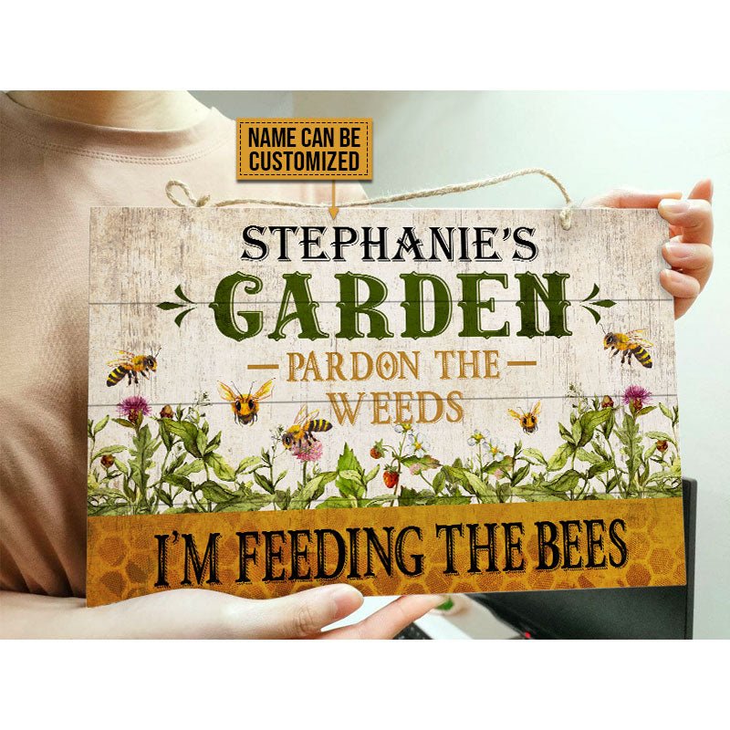 Personalized Bee Garden Pardon The Weeds Customized Wood Rectangle Sign