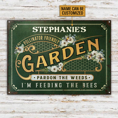 Personalized Bee Garden Pollinator Friendly Green Customized Classic Metal Signs