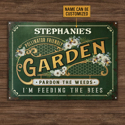 Personalized Bee Garden Pollinator Friendly Green Customized Classic Metal Signs